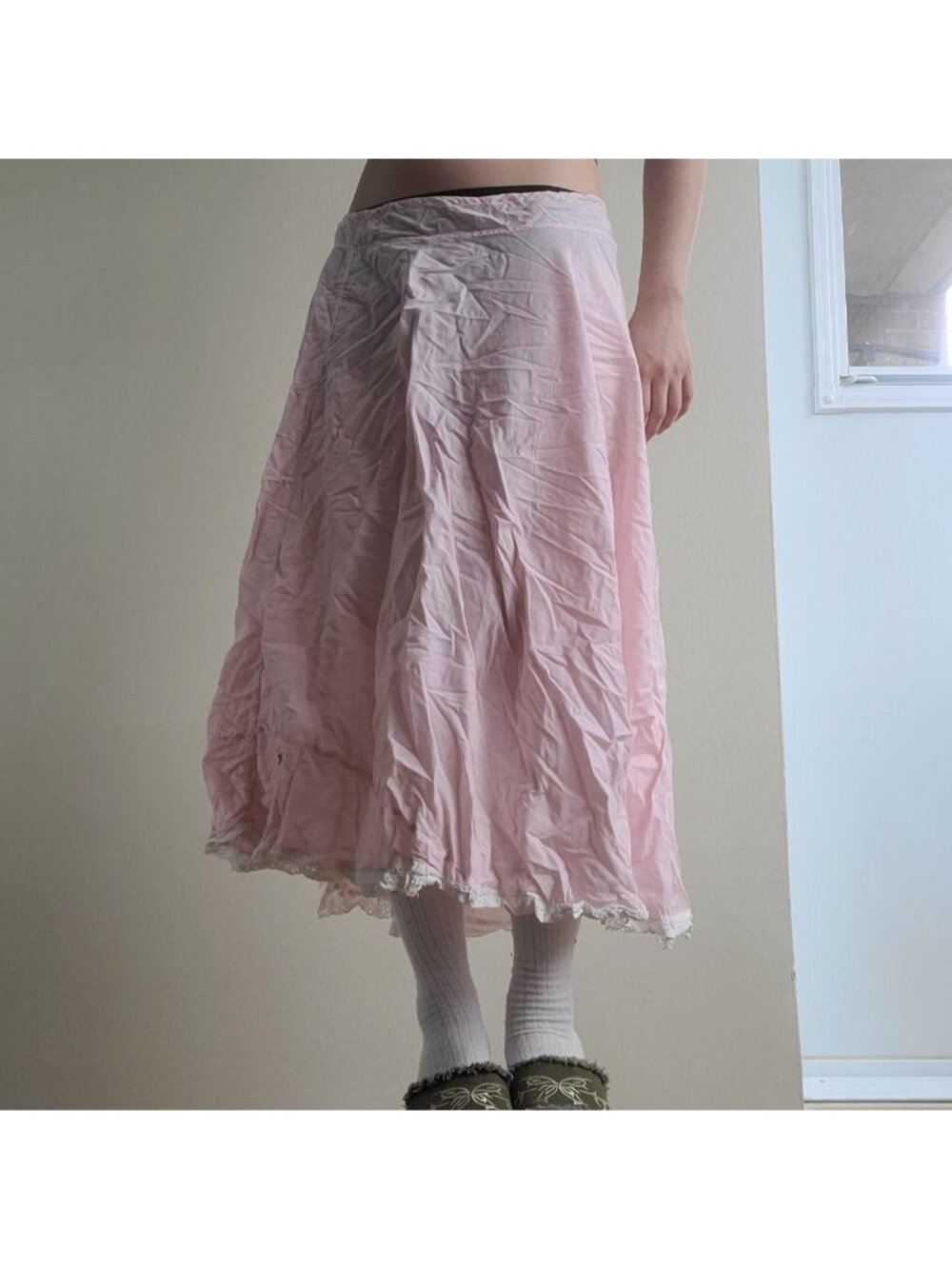 Candy Pink &amp; White Lace Flare Tiered Princess Coquette Maxi Skirt (One Size)